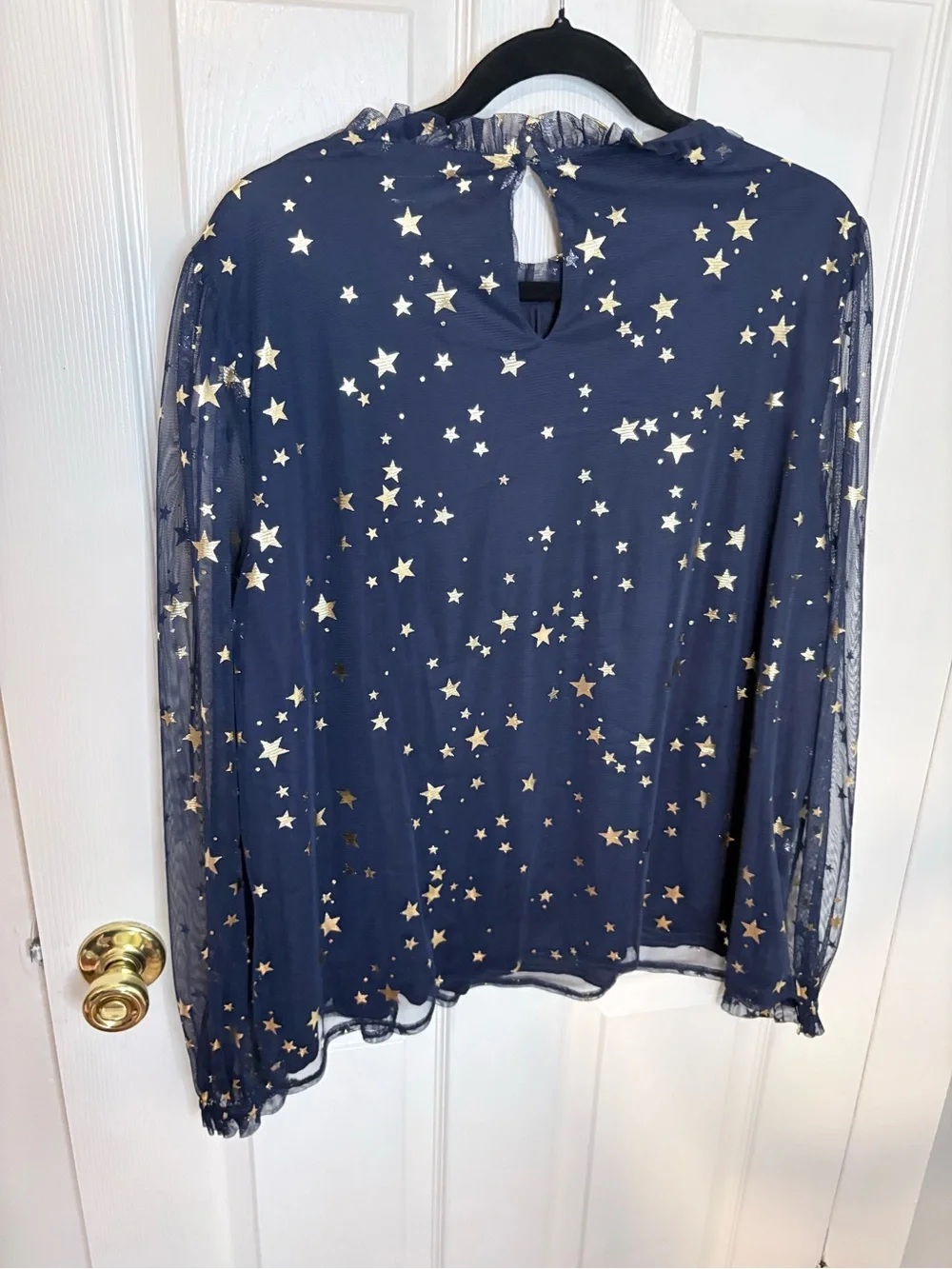 Boden Navy & Gold Metallic Star Mesh Blouse | US 18 / UK 22